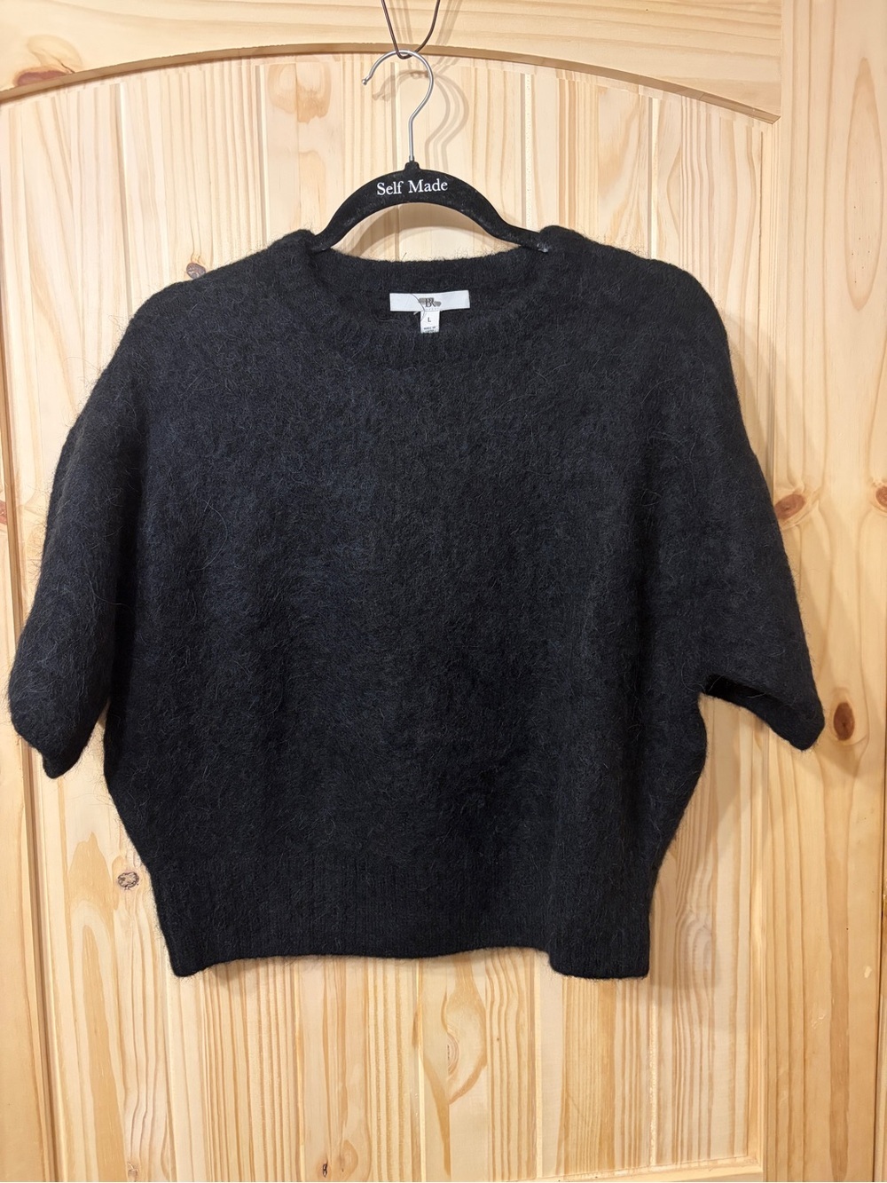 Banana Republic Fuzzy Alpaca-Blend Puff-Sleeve Sweater NWT L Quiet Luxury Cozy